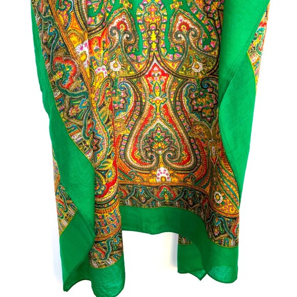 Vintage 80's Square 100% Wool Green Scarf Shawl Intricate Paisley Design. - Picture 11 of 16